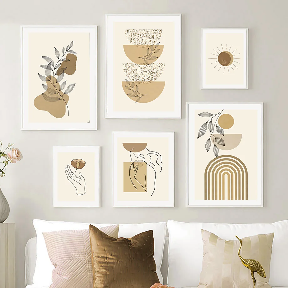 

Sun Leaves Plant Abstract Geometry Line Wall Art Canvas Painting Nordic Posters And Prints Wall Pictures For Living Room Decor