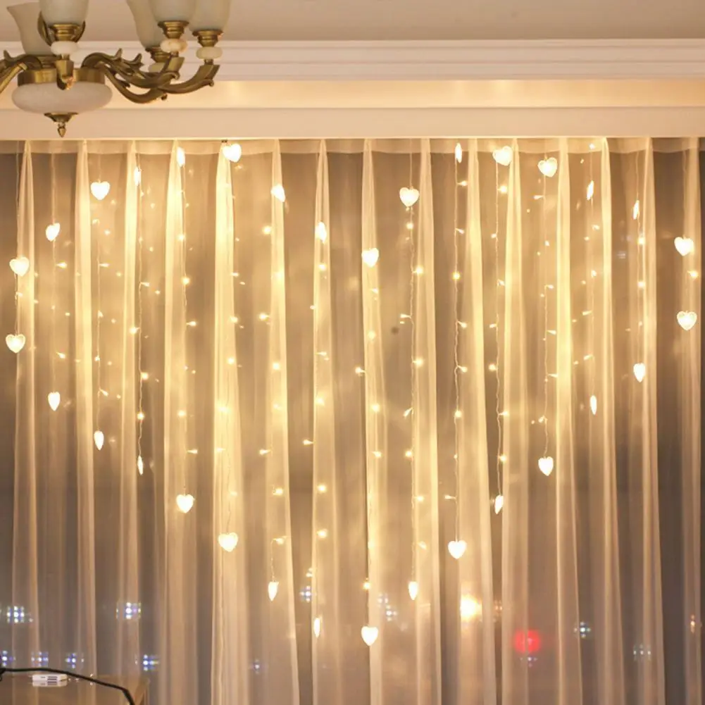 

LED String Light Heart Shape Waterproof Delicate Romantic Easy Installation Curtain Fairy Lamp Decoration for Wedding Party Home