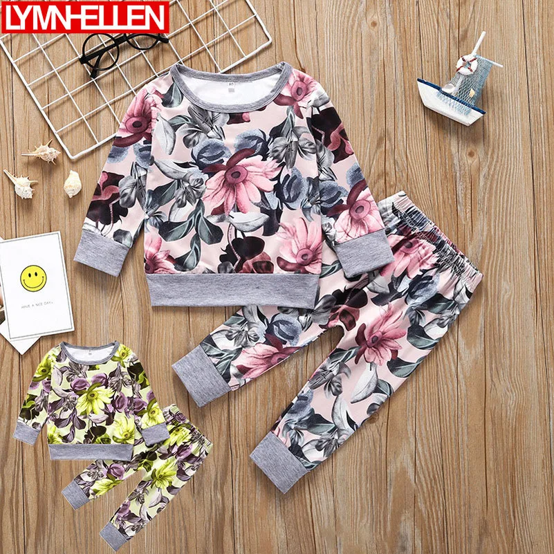 Autumn Fashion Baby Girl Clothes Cotton Long Sleeve Flowery Jacket + Pants 2pcs Bebes Tracksuit Infant Clothing Set