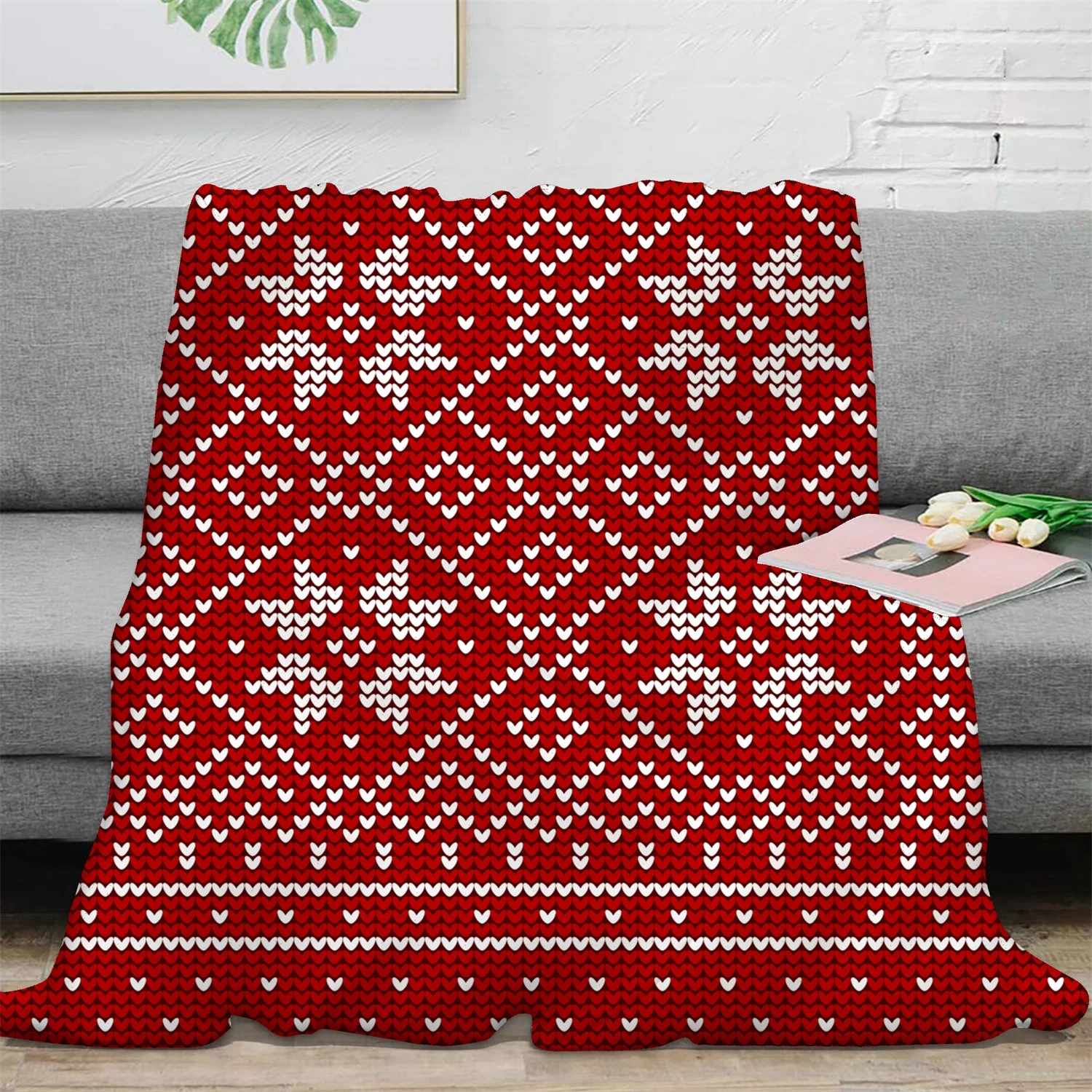 

Christmas Cartoon Throw Cartoon Blanket Red Christmas Snowflake Wool Pattern Fashionable Bedspread Fleece Throw Blanket