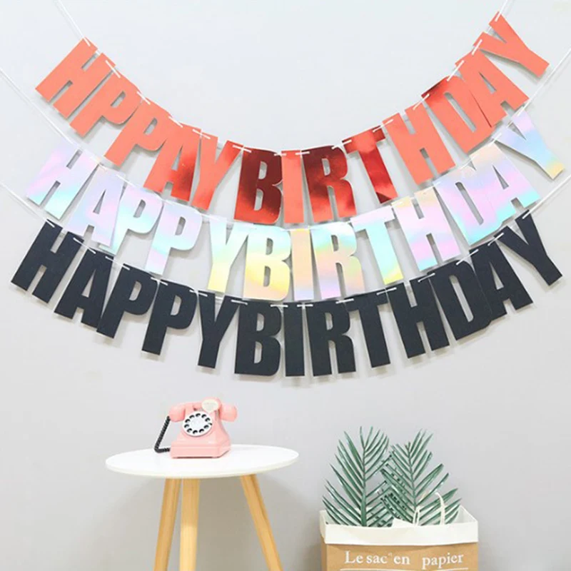 

Glitter Paper Happy Birthday Banners Garland Flag Kids Birthday Party Decoration
