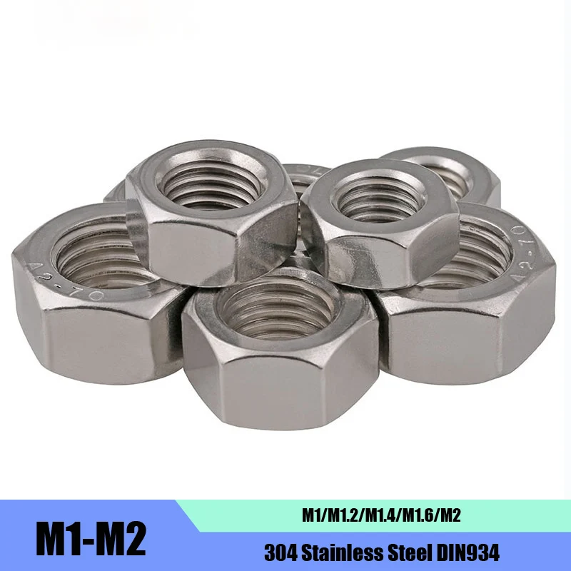 

Шестигранные гайки из нержавеющей стали, 10 шт., M1/M1.2/M1.4/M1.6/M2 304, DIN934
