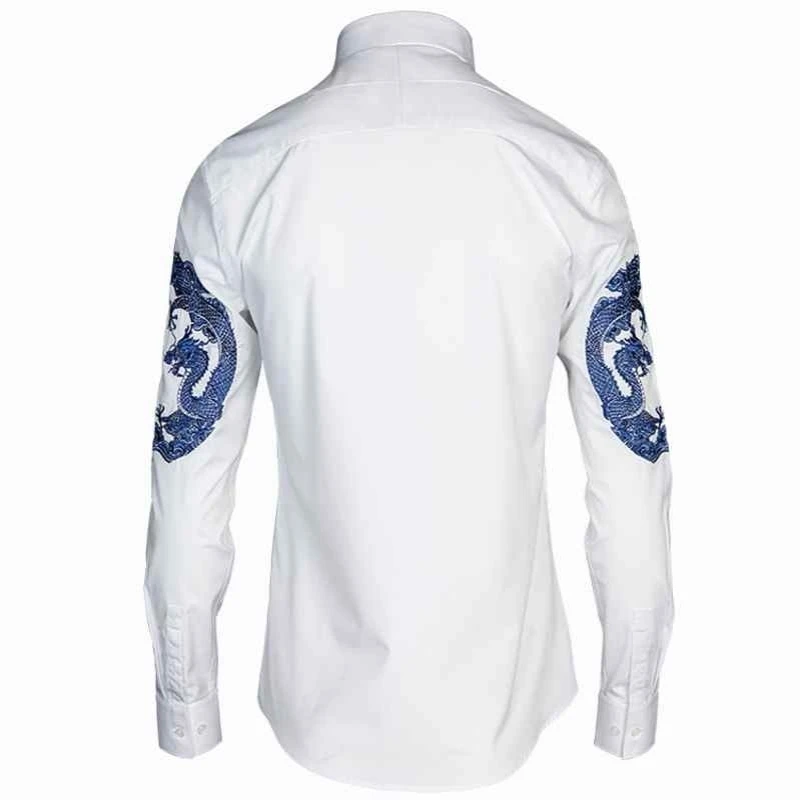 2020 New Fashion Mens Casual Dress Shirts Long Sleeve Turn Down Collar Single Button Male Cotton Royal Dragon and Cheung | Мужская