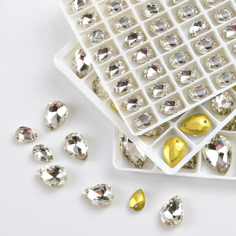 Стеклянный кристалл в форме слезы всех размеров стразы для пришивания