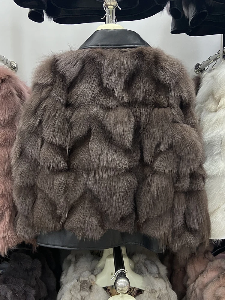 Women Winter Thick Warm Real Fox Fur Jacket Coat Fashion Female Genuine Leather Collar Coats Lady's Fox Fur Overcoat