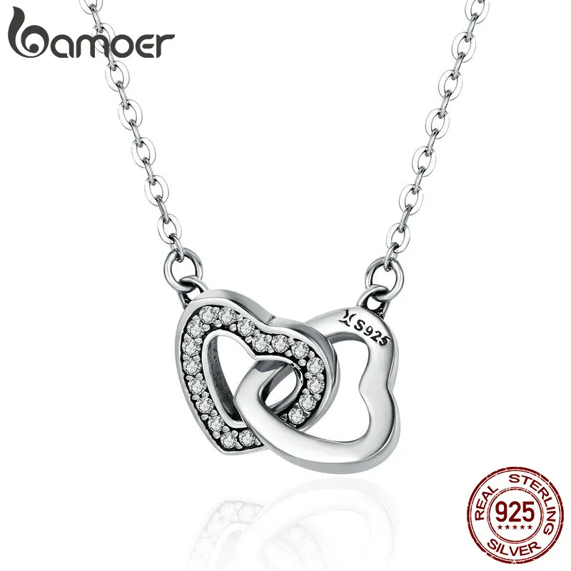 

Bamoer 925 Sterling Silver Connected Heart Pendant Necklace for Girlfriend Valentine's Day Gift Fine Jewelry SCN181