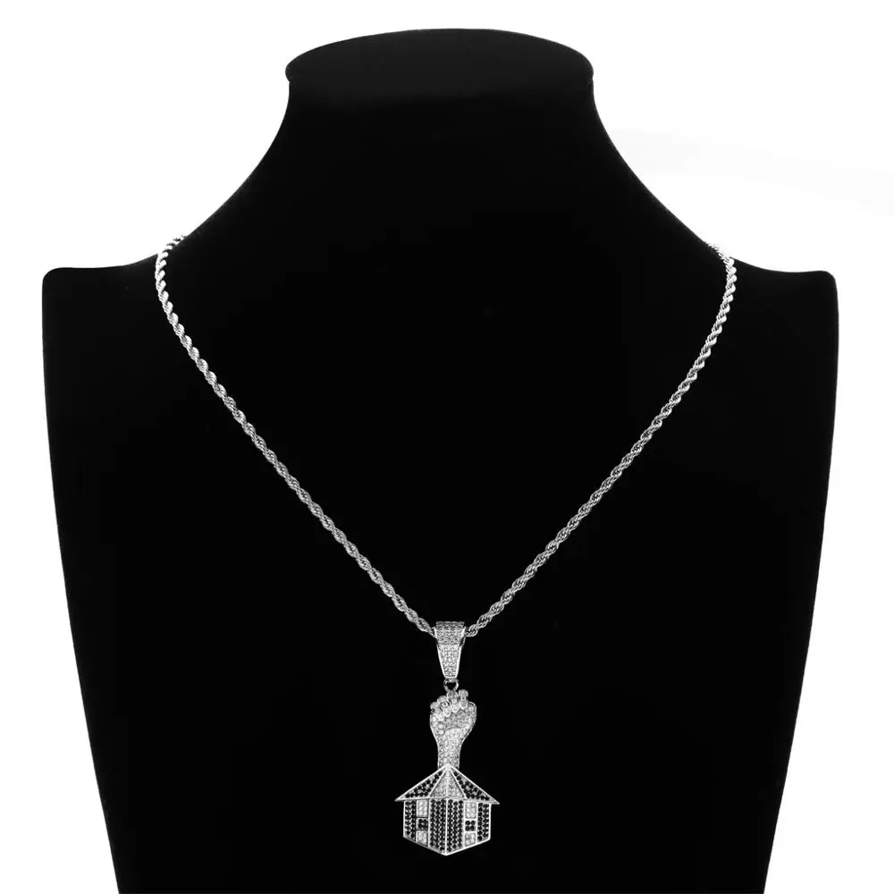 

New Hip Hop Jewelry Iced Out Full CZ First House Pendant Necklace Mens Gold Chain Bling Bling Rock