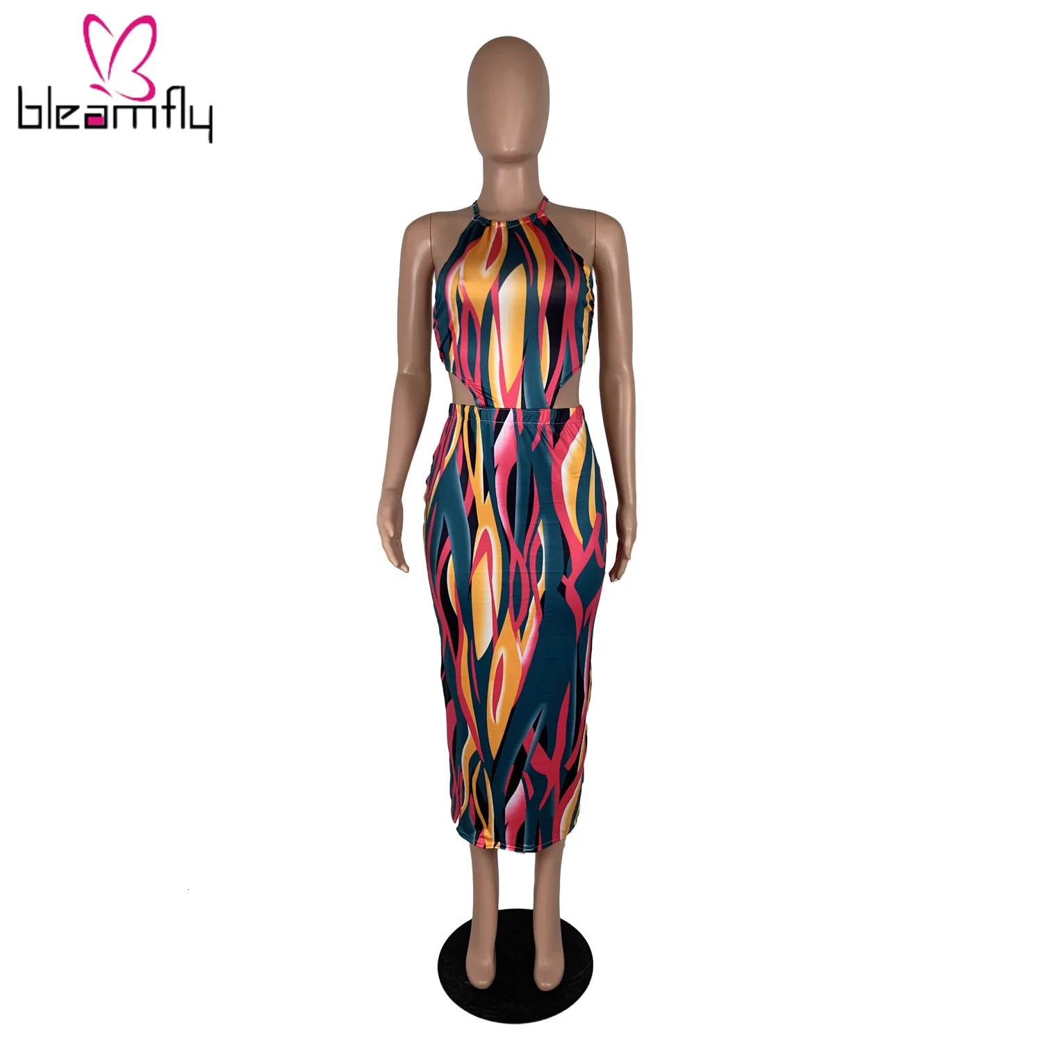 Новинка Осеннее женское платье с открытой спиной без рукавов разноцветными