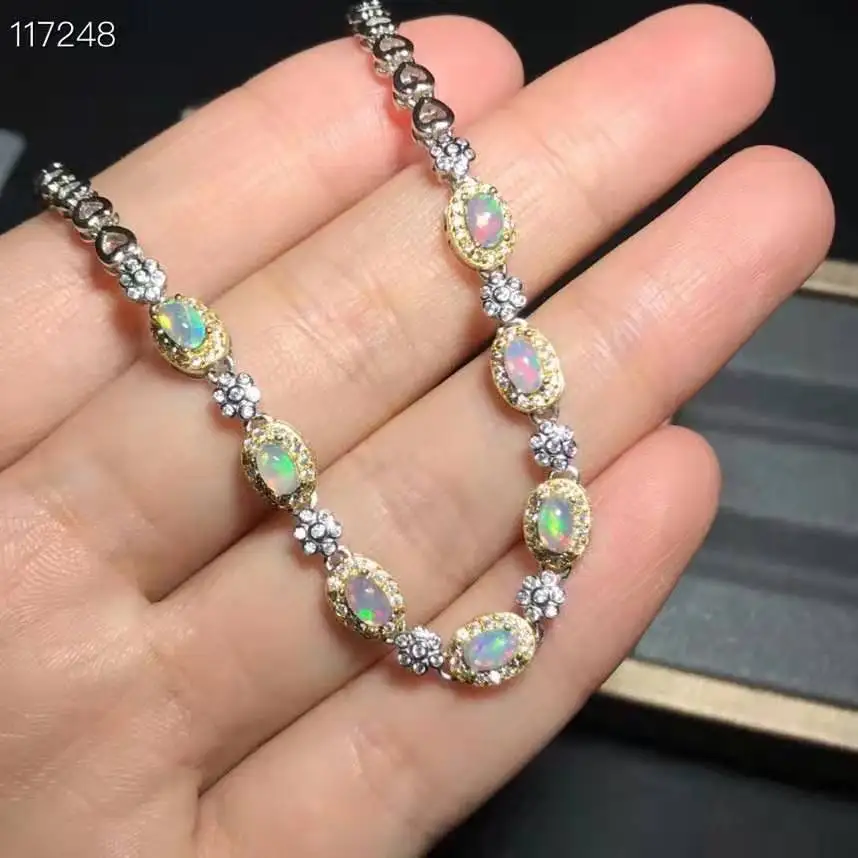 100% Эфиопский натуральный опаловый браслет 925 серебро 3x5mm | Украшения и аксессуары