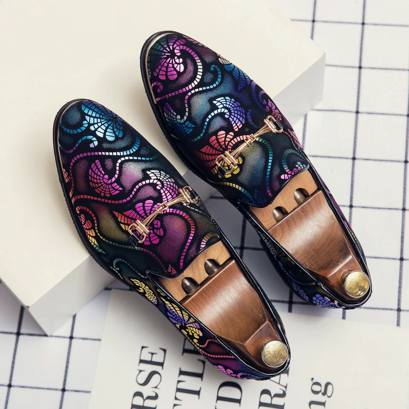 

Vintage Casual Men's Leather Shoes Printed Large Men's Loafers Breathable Flat Men's Boat Shoes Moccasin Homme Driving Shoes Men