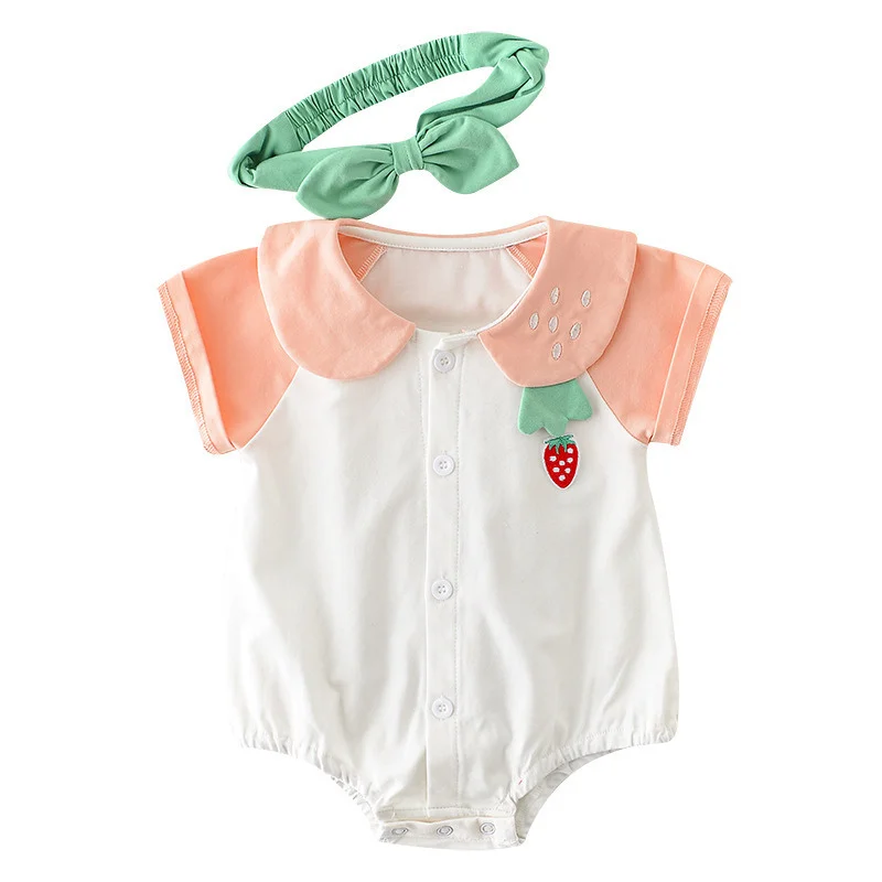 

In summer of 2021, the new Korean version of ins newborn baby strawberry doll collar with short sleeves with headband