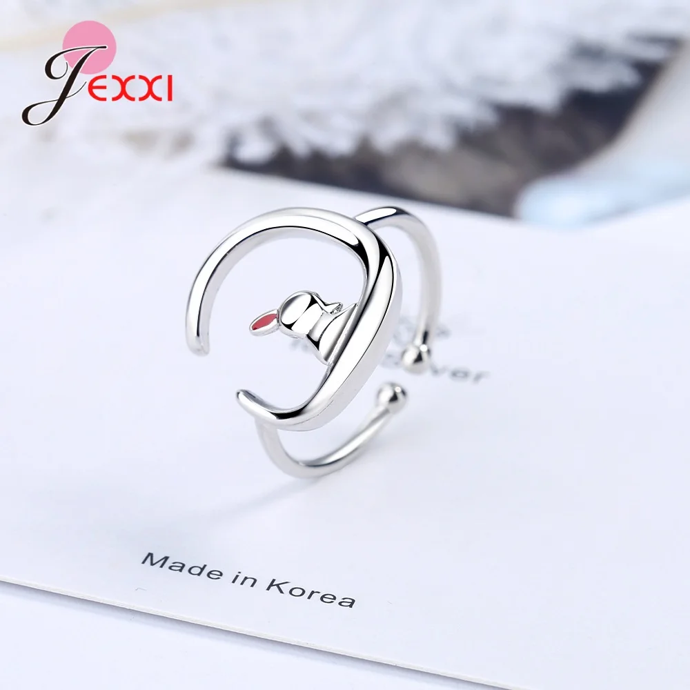 

Mini Cute Sweet Fresh Rabbit 925 Sterling Silver Female Resizable Opening Rings Birthday Jewelry Gift