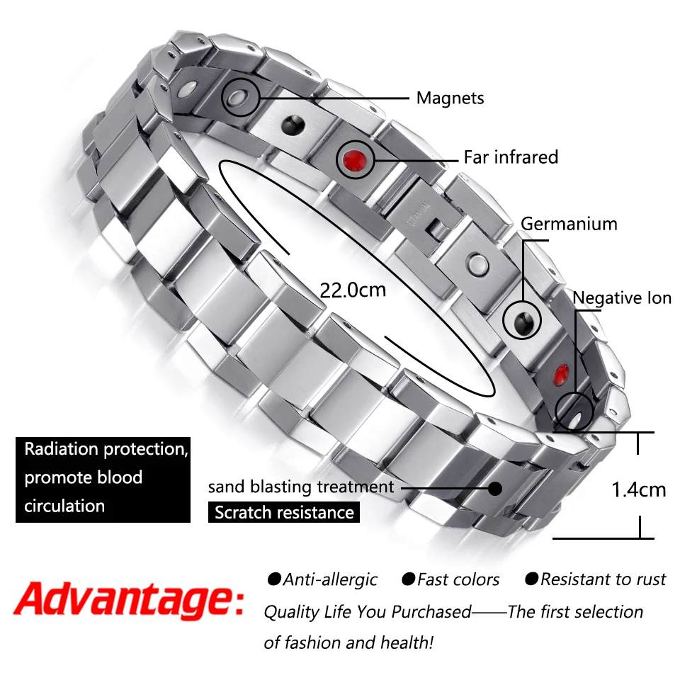 Rainso роскошный здоровый браслет с магнитом модный унисекс Био энергия титана