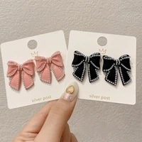 korean luxury bow romantic enamel stud earrings simulated pearl bow stud earrings womens party accessories jewelry