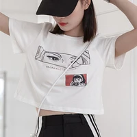 womens stylish anime girl printed t shirt short sleeve neck y2k clothes slim fit wild casual crop tops for summer fairy grunge