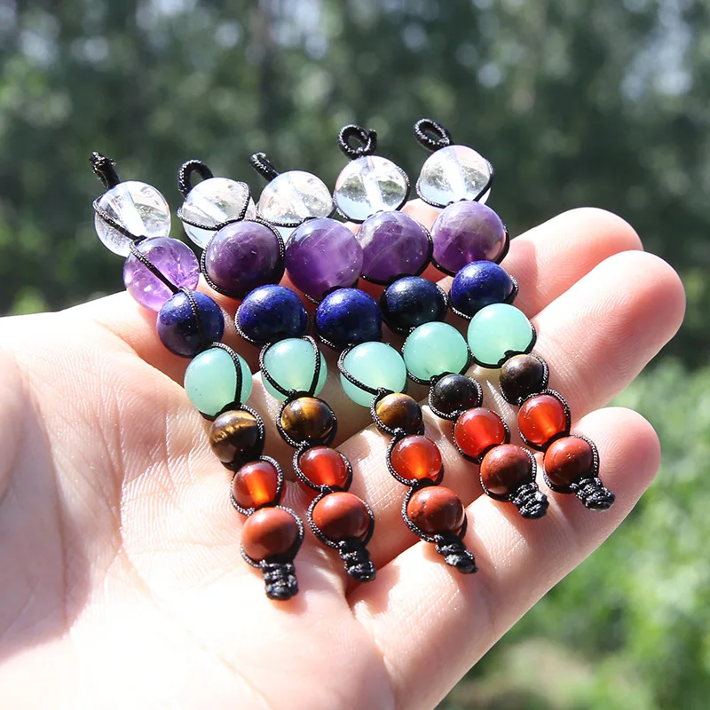 

7 Chakra Stone Beads Reiki Healing Crystals Hanging Ornament Natural Gemstones Ball Home Car Wall Hanger Indoor Decor Good Luck