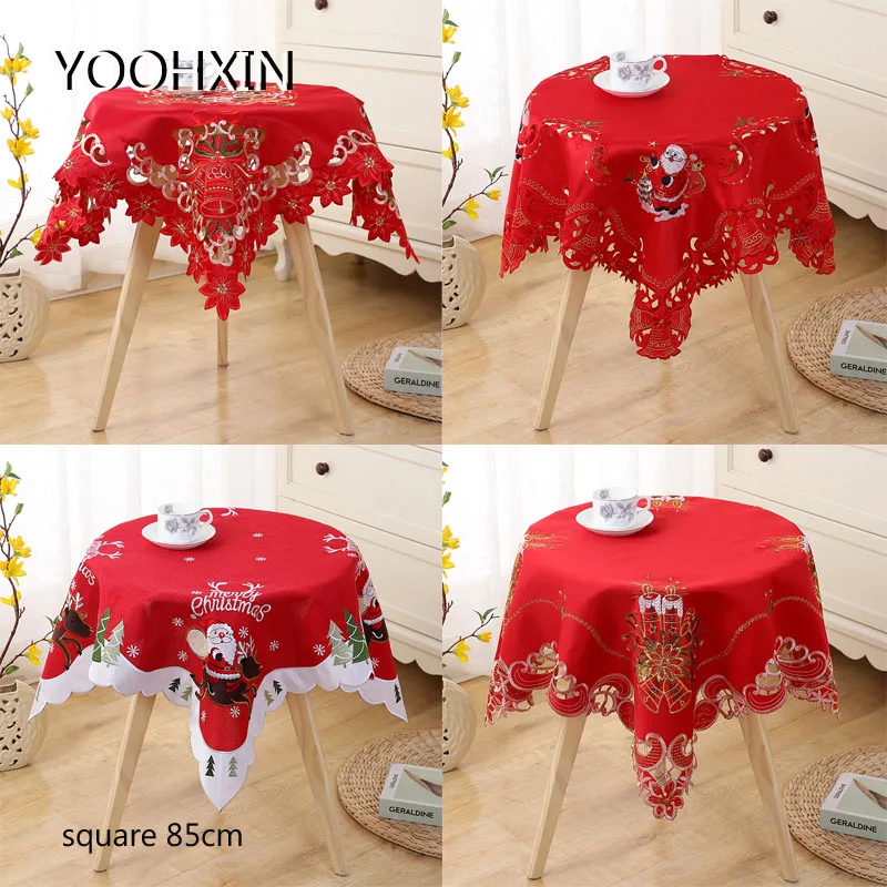 

Europe Bells Santa Claus candle Lace square Embroidered table cover cloth towel kitchen Christmas tablecloth wedding party decor