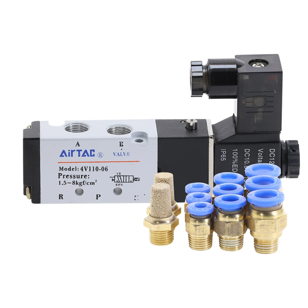 4V110 06 5 Путь 2 Позиция 1/8 &quotПневматический электромагнитный клапан DC 24V 12V AC 110V AC220V с