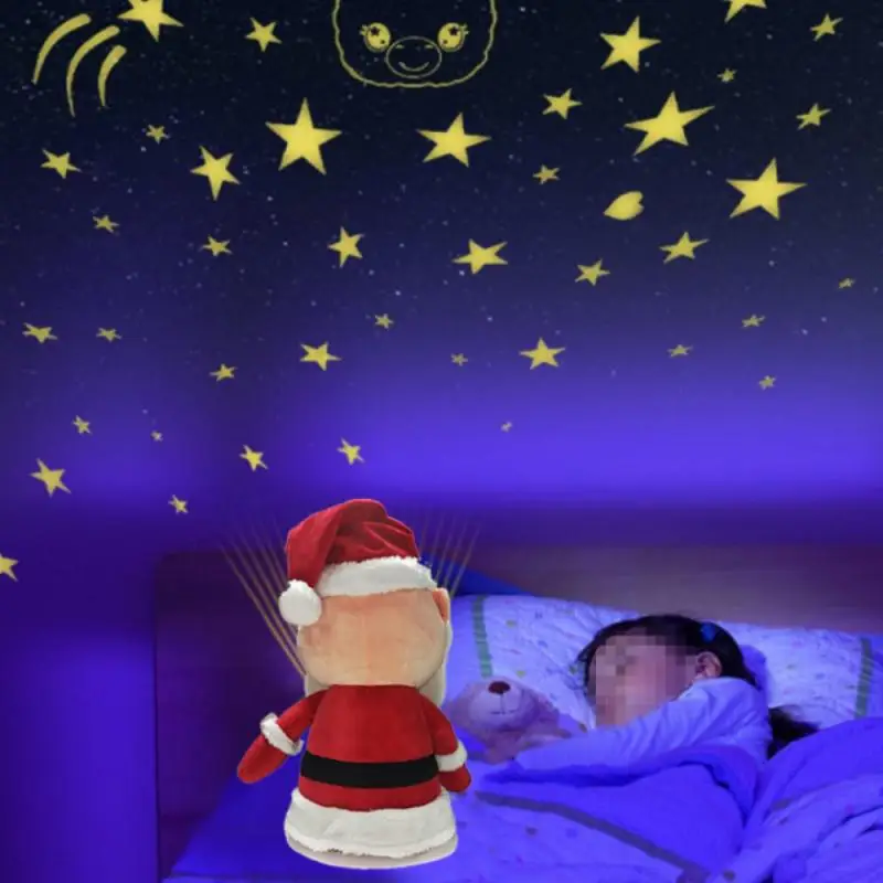 

Christams Outdoor Holiday Party Lighting Electric Music Santa Claus Cartoon Children Starry Sky Bedroom Plush Projection Lamp