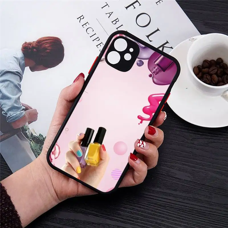

Beautiful Nail Polish Enamel Color Phone Case Matte Transparent for iPhone 7 8 11 12 s mini pro X XS XR MAX Plus cover funda