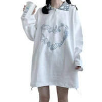 harajuku kawaii oversized hoodies girls cute fashion cloud collar printed heart graphic women vintage sweatshirt long sleeve top