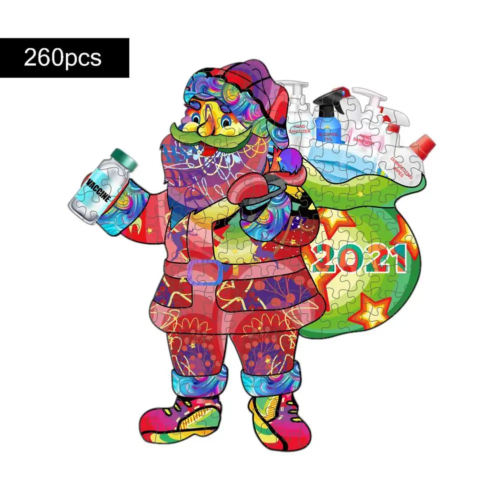 

2021 Jigsaw Wooden Realistic Design Details Santa Jigsaw Puzzle Cartoon Design Puzzles Adult Kids Educational Christmas Gifts