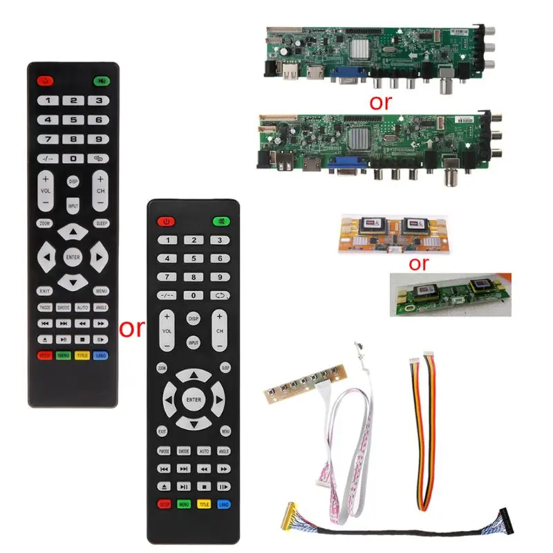 V56 V59 ЖК ТВ плата драйвера DVB T2 + 7 клавишный переключатель IR 4 лампы Инвертор LVDS