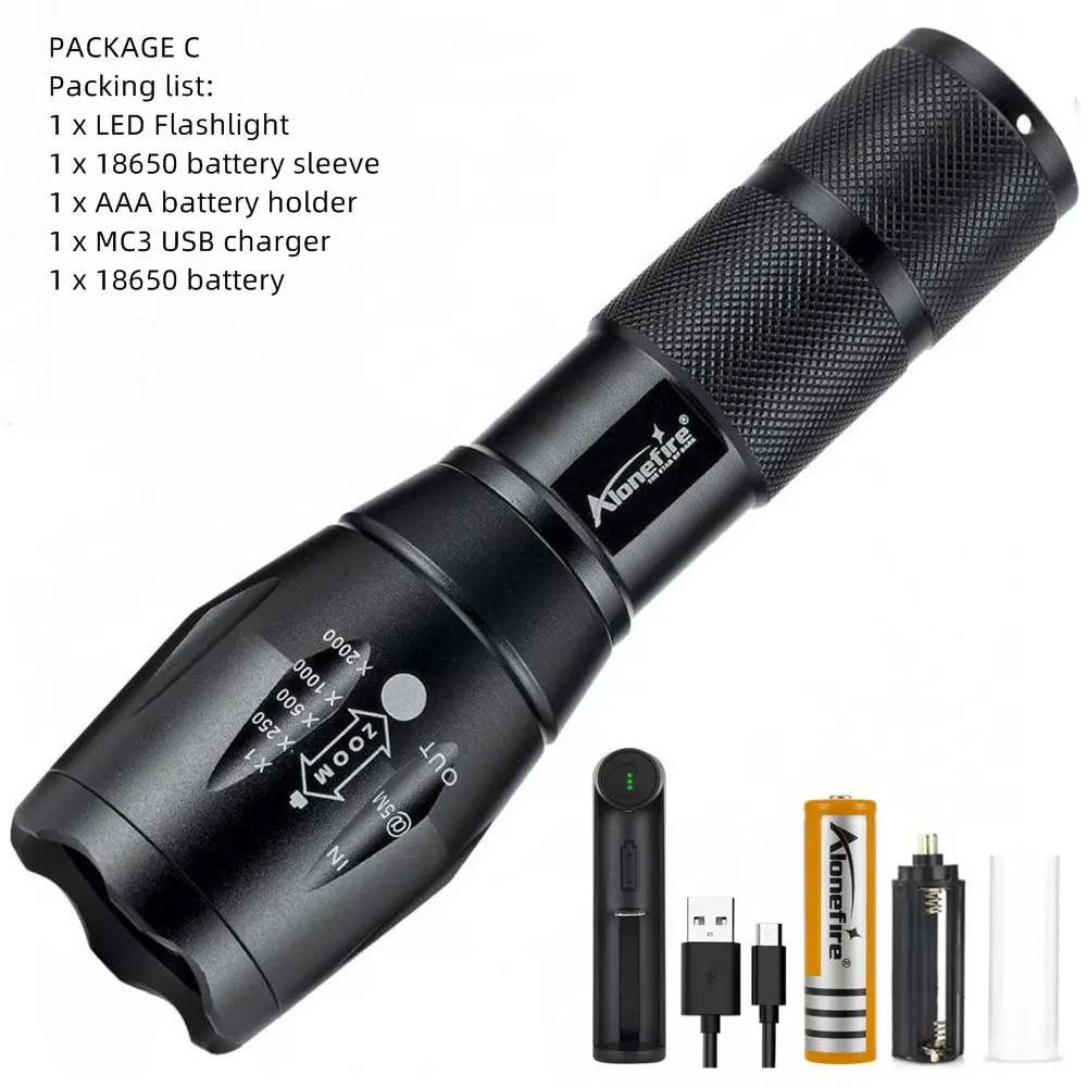 LED flash light C AloneFire G700 мощный светодиодный фонарь CREE XML T6 L2 U3 Zoom фонарь Тактический zaklamp туристический фонарь 18650 перезаряжаемый аккумулятор - Испускаемый цвет: LED flash light C