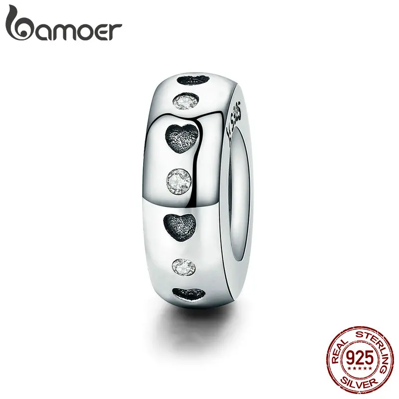 BAMOER, настоящее 925 пробы, серебряное ожерелье в форме сердца, гравюра, очаровательные бусины, подходит для женщин, браслет, ожерелье, хорошее ювелирное изделие SCC593