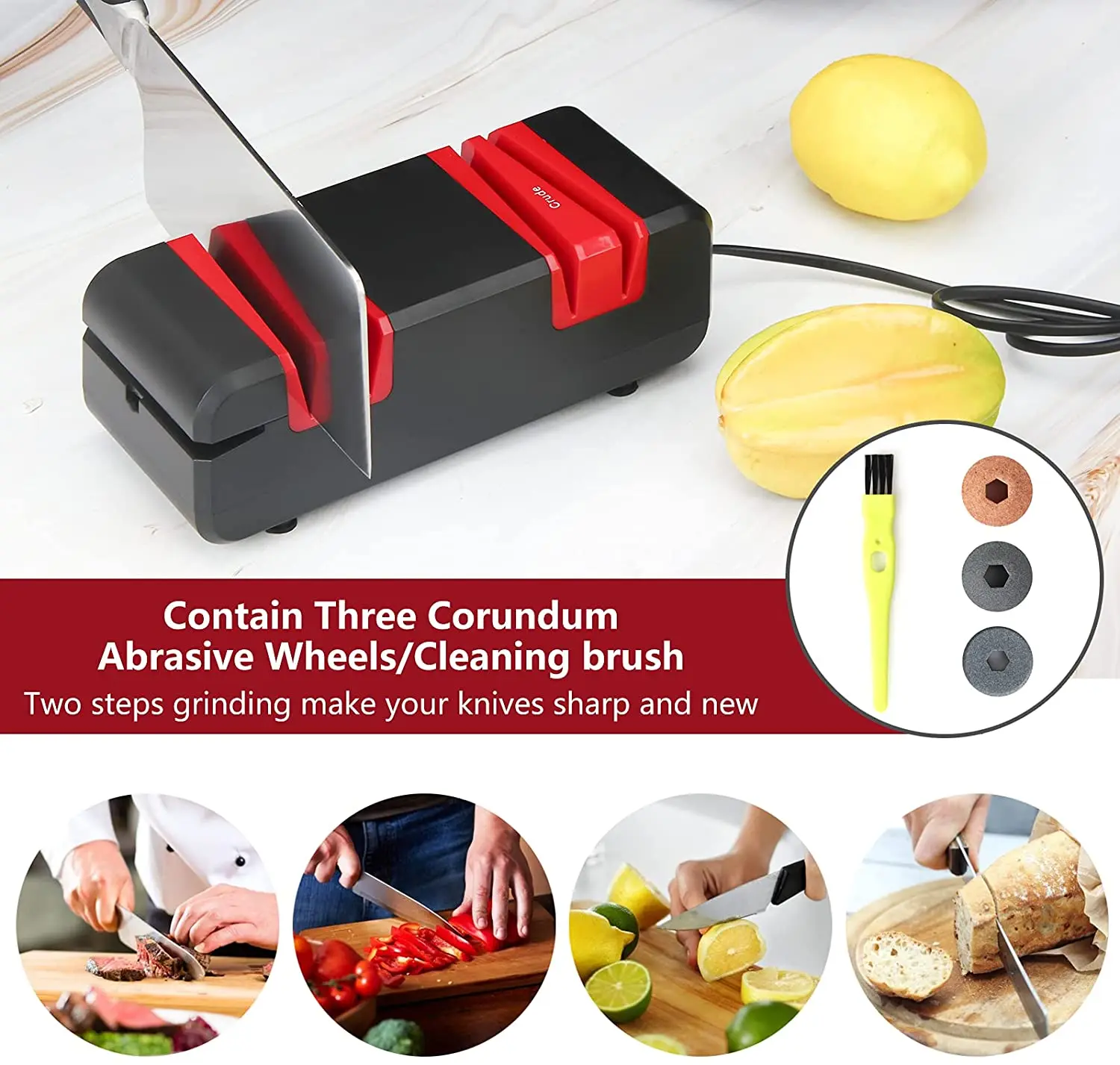 

Knife Sharpener Electric for Home, 60W Knife Sharpener with Pure Copper Motor,5 Minutes Overheating Protection, For Steel Knife