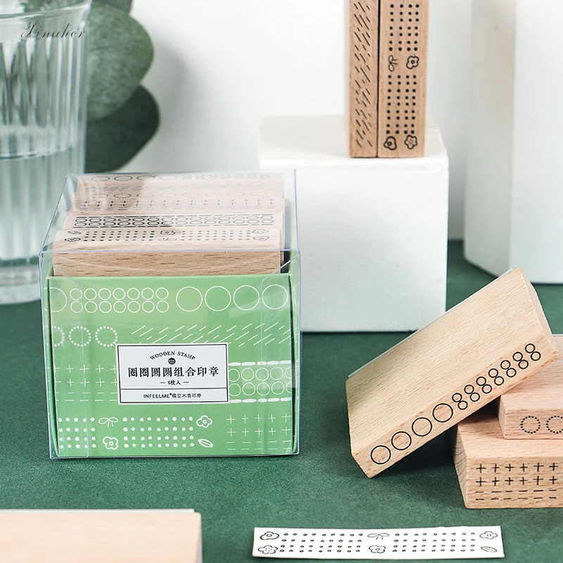 

6pcs/set Vintage Geometric strip decoration stamp wooden rubber stamps for scrapbooking stationery DIY craft standard stamp