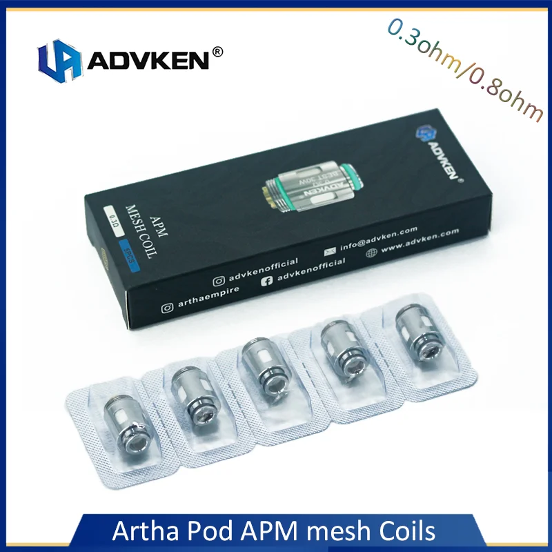 5 шт./упак. Advken Artha Pod APM сетчатая катушка с 0.3 Ом/0.8ом головная для Mod 80 Вт комплект Vape
