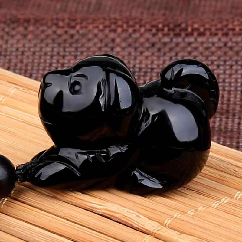 Ожерелье из натурального черного обсидиана с бусинами ручная работа кулон в виде