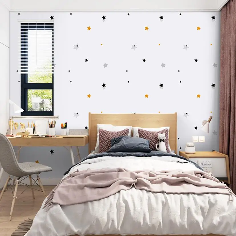 Мультяшная Милая звезда настенная бумага сделай сам для детской комнаты розовая