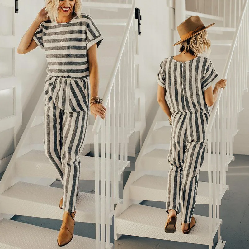 Женский офисный комбинезон с поясом элегантный повседневный коротким рукавом