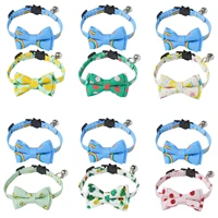 2 breakaway pet collars with bell bowtie removable cat dog harness neck choker cute wave point printed kitty kitten puppy collar