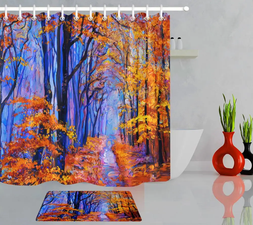 

Красочные акварельные деревья, лес, ванна, занавеска, картина маслом, стиль, ткань, занавеска для душа, для ванной, домашний декор, ванна, экра...