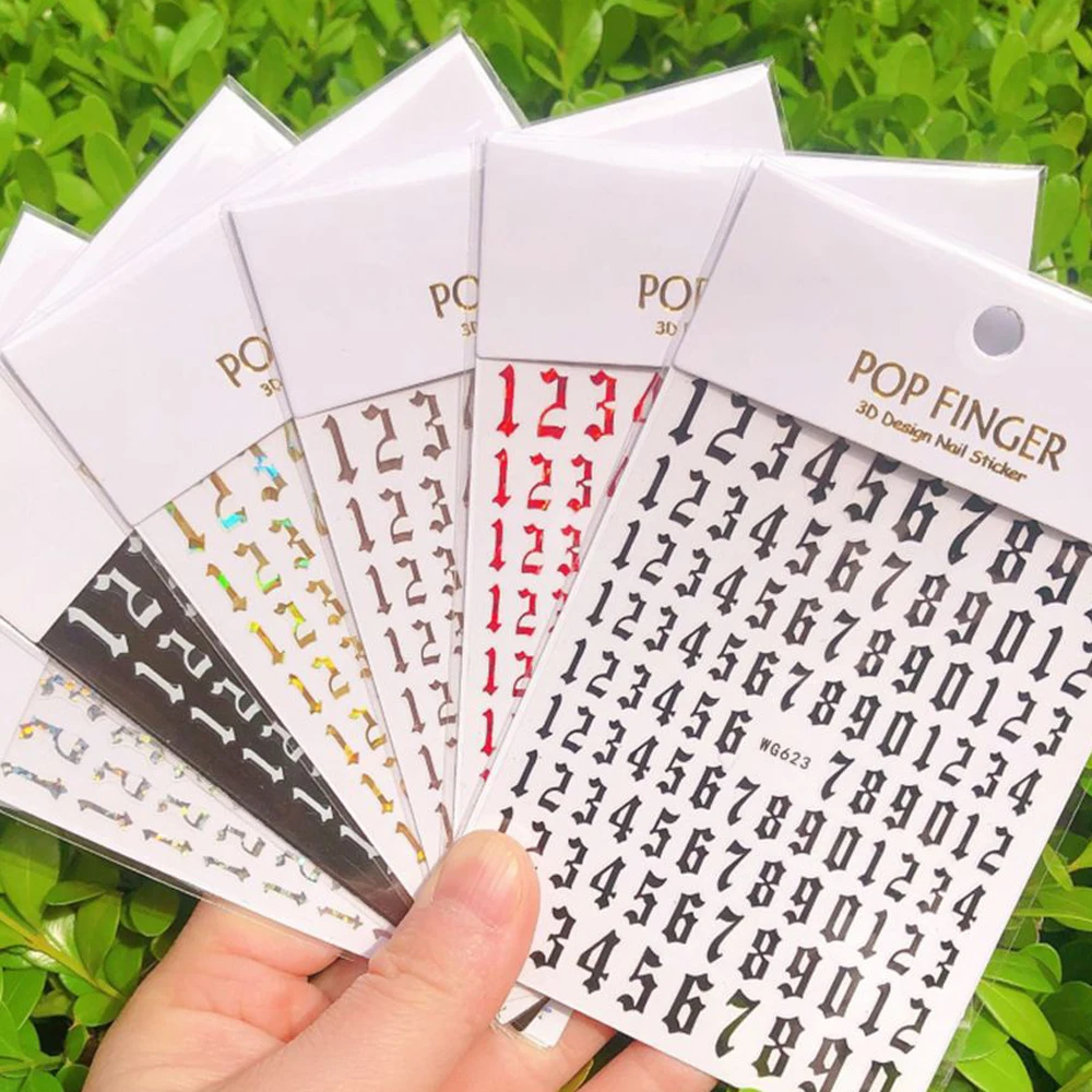 

1Sheet 10*9cm Nail Art Sticker DIY Retro Number Adhesive Manicure Decoration Gold/Sliver Back Glue Sliders Paper Nail Decal Tips