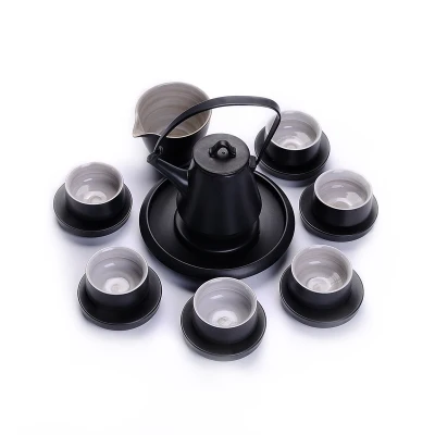 Простой античный японский чайный набор из черной керамики керамическая