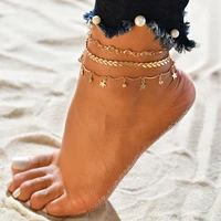 yada gold pentagram star anklets for women foot beach barefoot sandals bracelet ankle on the leg female 3 layers ankle at200031