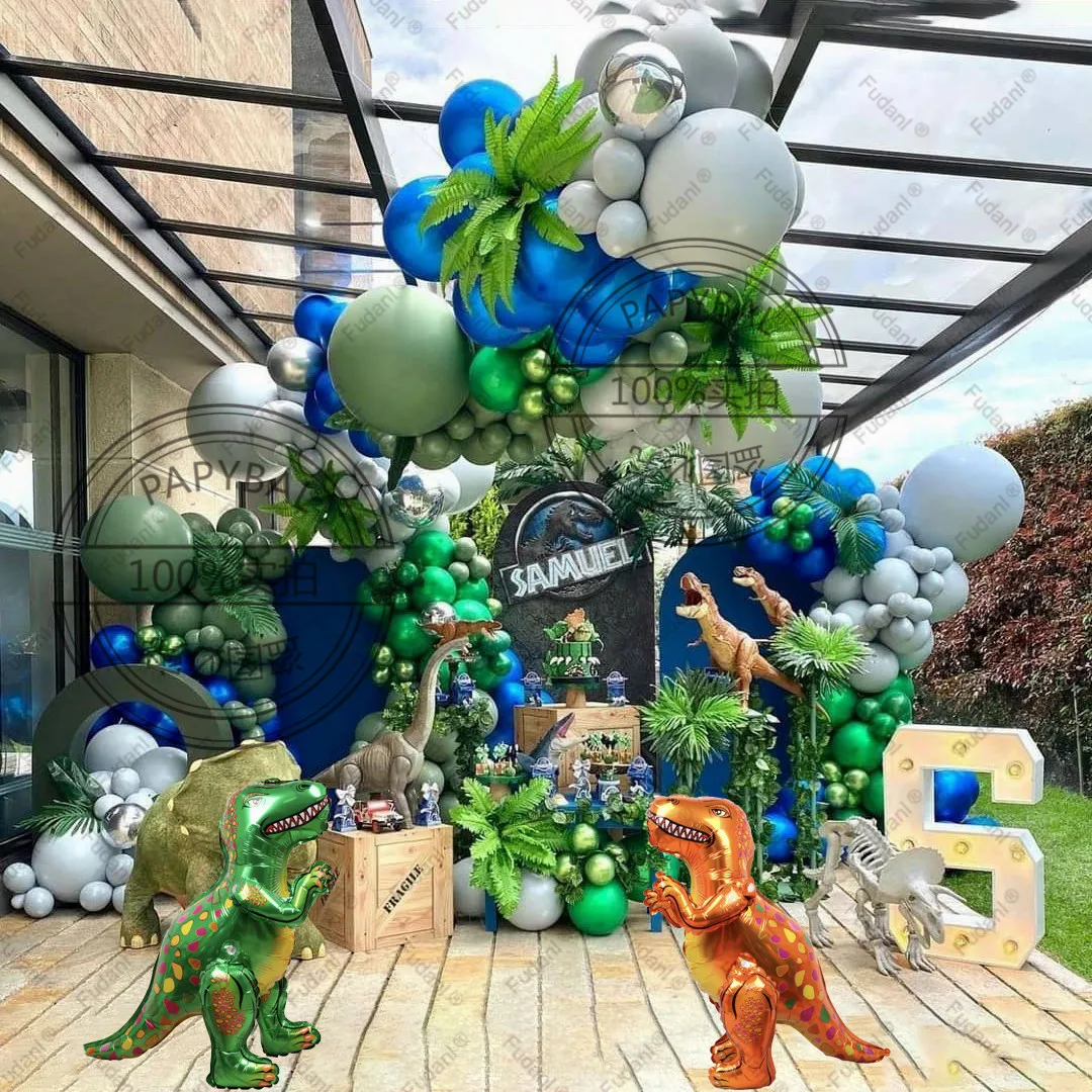173pcs Green Jungle Balloons Garland Arch Kit Jurassic Park Dinosaur Foil Ballons Theme Birthday Party Decors Age 1-9 Air Globos