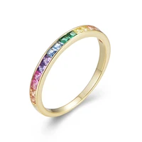 rainbow stones channel ring engagement wedding ring 925 sterling silver women ring for gift