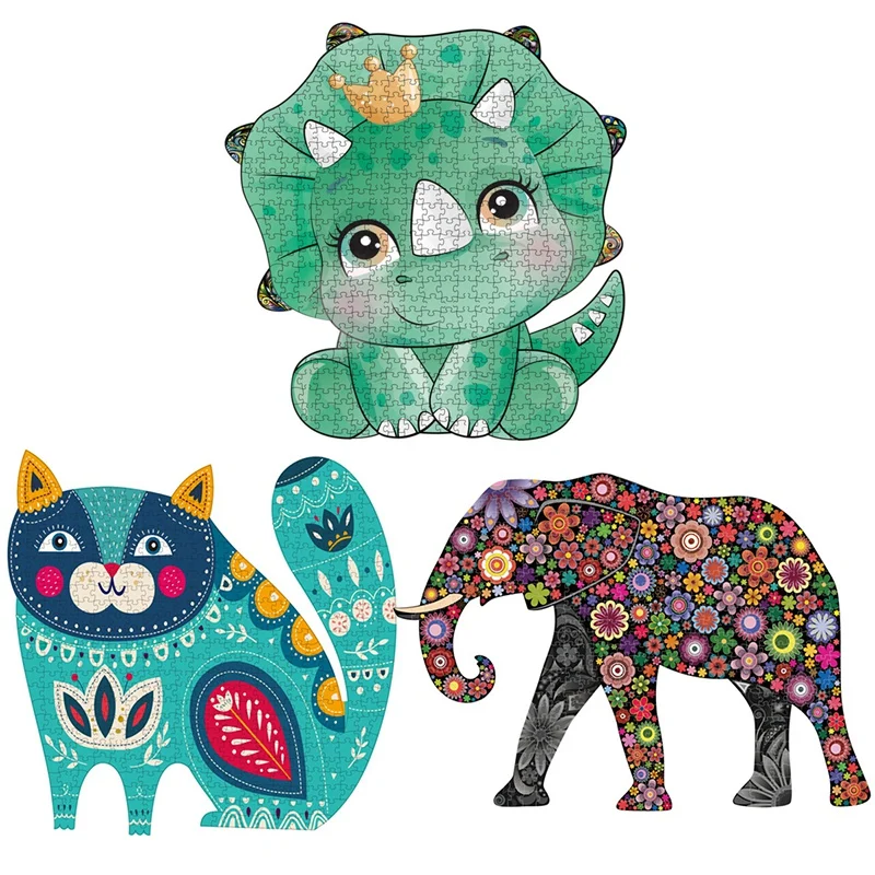 

Puzzle Toy Each Piece Is Cartoon Animal Irregular Jigsaw for Adults Kids Educational Birthday Toys Gifts Colorful