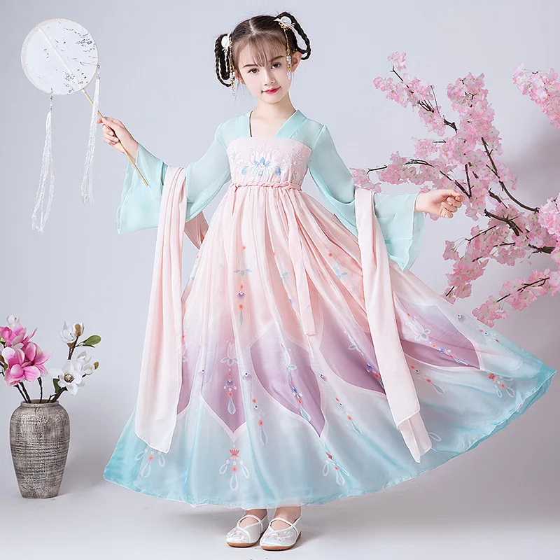 Детский Традиционный китайский костюм Чонсам Тан красное свадебное платье феи