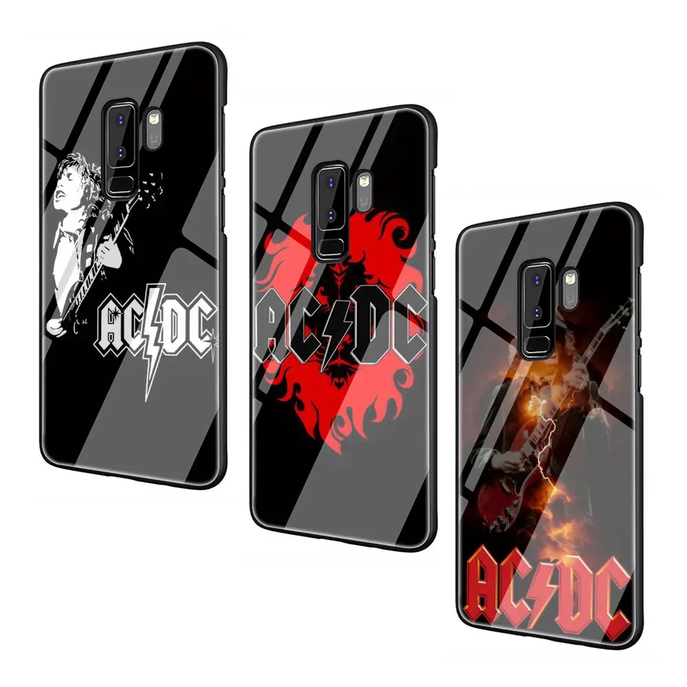 ACDC рок-группы закаленное Стекло TPU черный чехол для Galaxy S7 край S8 S9 S10 Plus, Note 8, 9, 10, A10 20 30 40 50 60 70