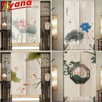 chinese japnese good luck auspicious lotus carps fish linen door curtains roman half curtains entrance partition kitchen 30