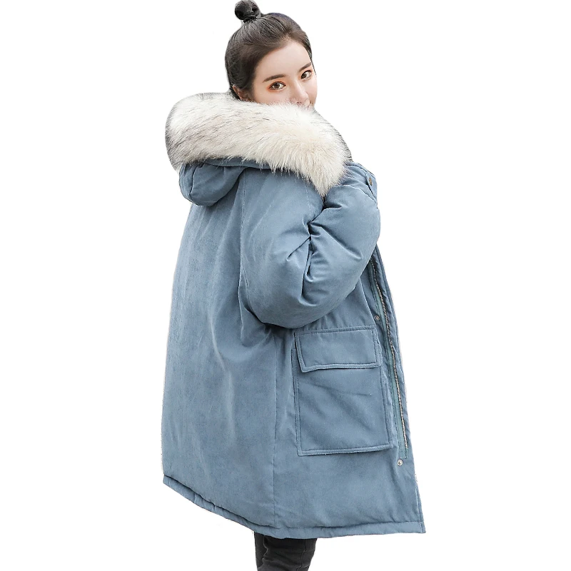 2019 женская зимняя парка длинная теплая уплотненная с двумя большими карманами