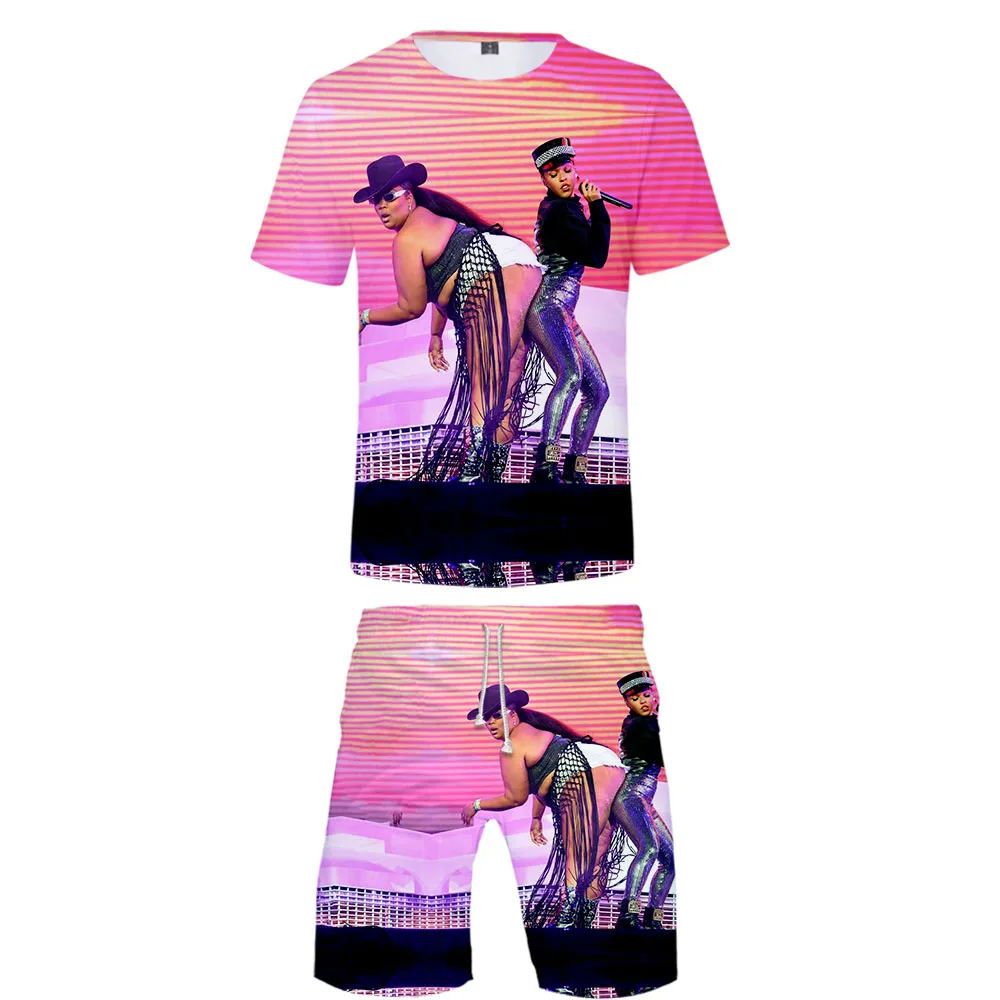 Новинка 2019 комплект из футболки с 3d принтом Raper Lizzo и коротких штанов спортивный