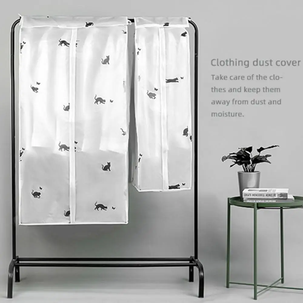 

Convenient Clothes Dust Cover Cat Print Hanging Clothing Home Bedroom Storage Home Storage Bag Zipper PEVA Organizer Dustproof