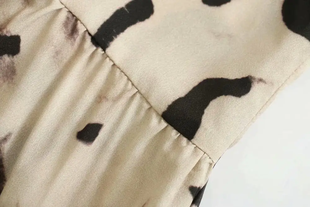 Женское винтажное платье рубашка с круглым вырезом длинным рукавом и принтом